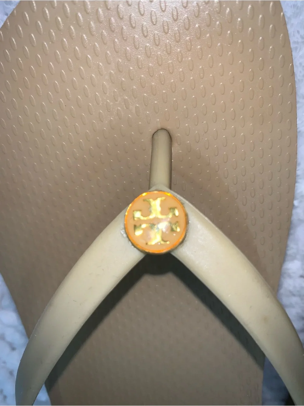 Tory Burch Taupe Flip Flop Sandals with Gold Logo